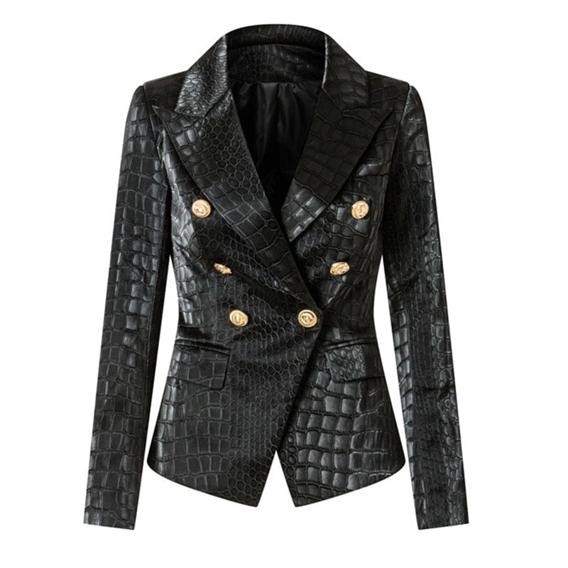 Designing Crocodile Pattern PU Leather Black Blazer Luxurious Jackets