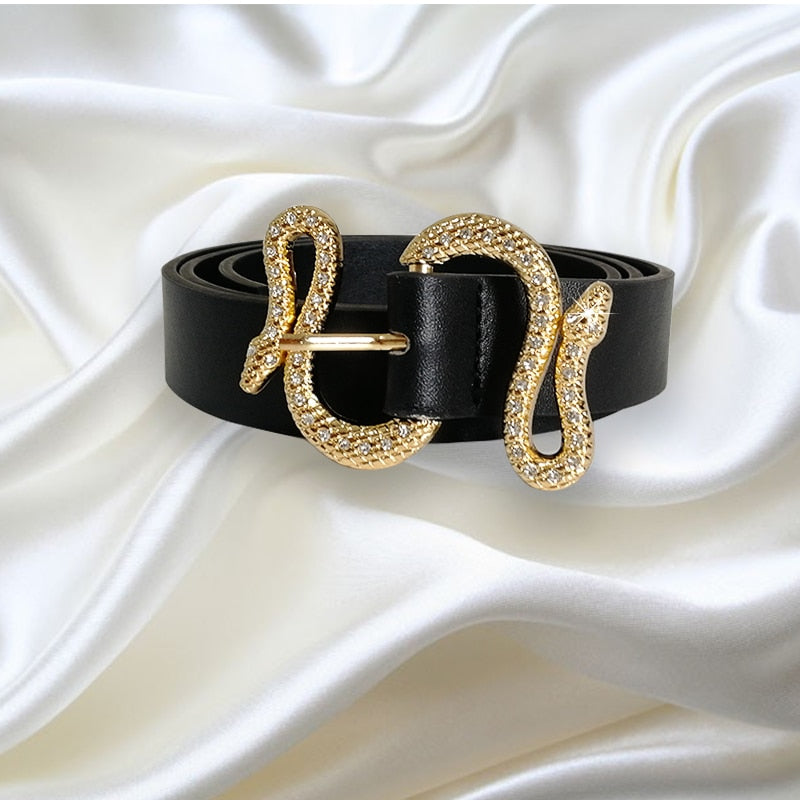 Luxury High Quality Shinny Rhinestone Snake Buckle Jeans Belt