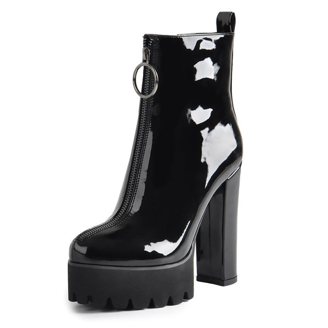 Comfy Elastic Platform Chunky Heel Leather Boot