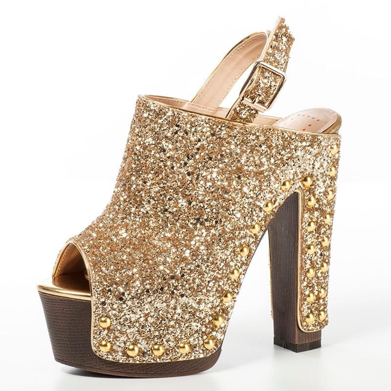 Sequined Glitter Rivets Platform Sandal