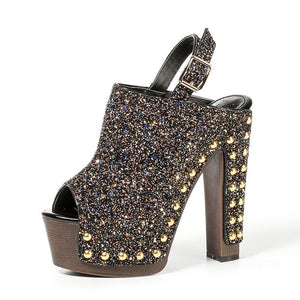 Sequined Glitter Rivets Platform Sandal