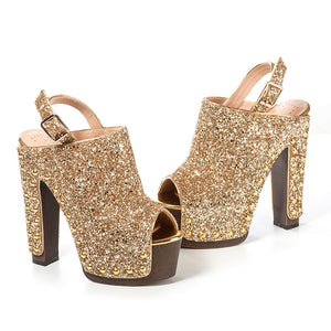 Sequined Glitter Rivets Platform Sandal