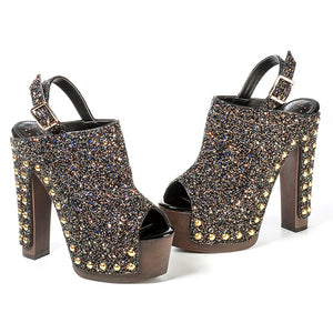 Sequined Glitter Rivets Platform Sandal