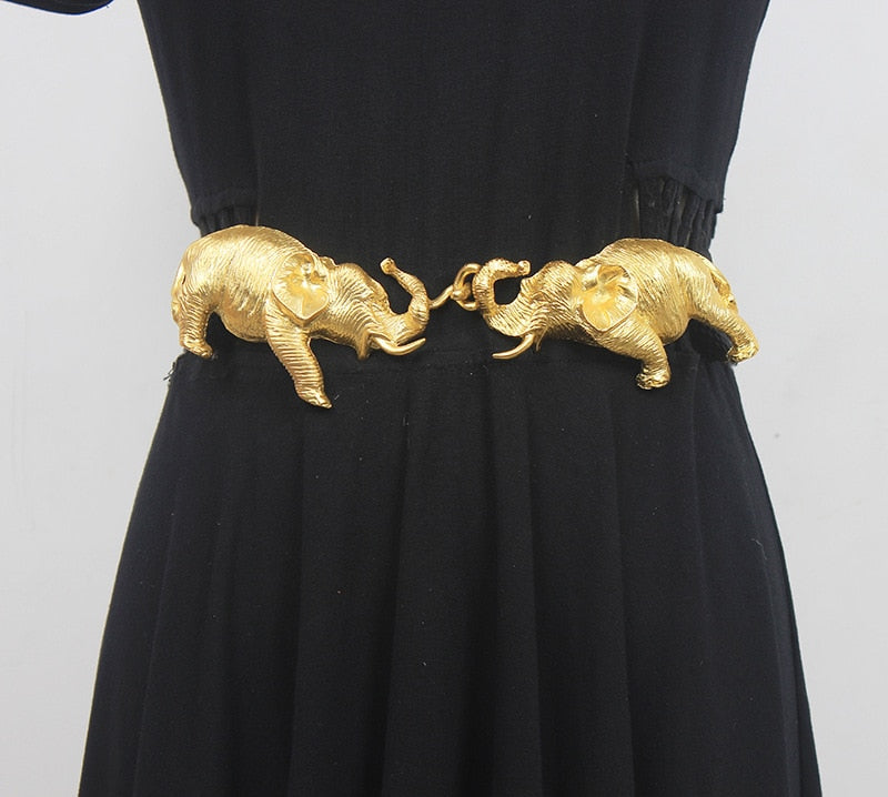 High Quality Original Design Gold Elephant Leather , Elastic Belt