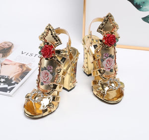 Gold Print Rose Sandals