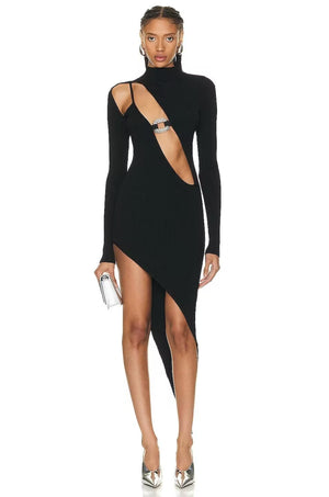 Rib Cut Out Backless Midi Bandage Dress