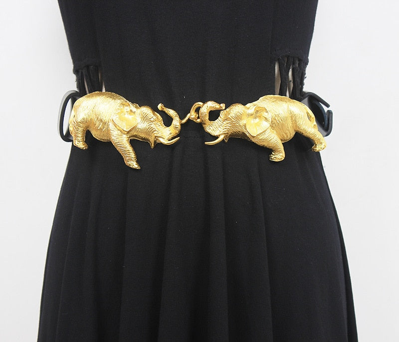 High Quality Original Design Gold Elephant Leather , Elastic Belt