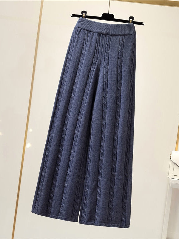 Elegant Sweaters Pants Wide Leg Pants Suit