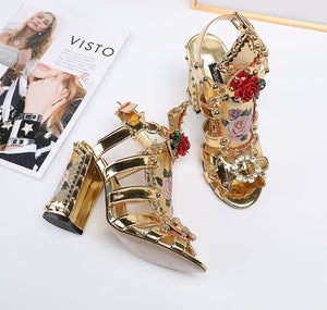 Gold Print Rose Sandals