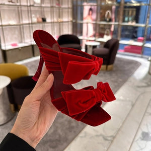 Summer New Square Head Color Contrast Suede Bowknot Slippers