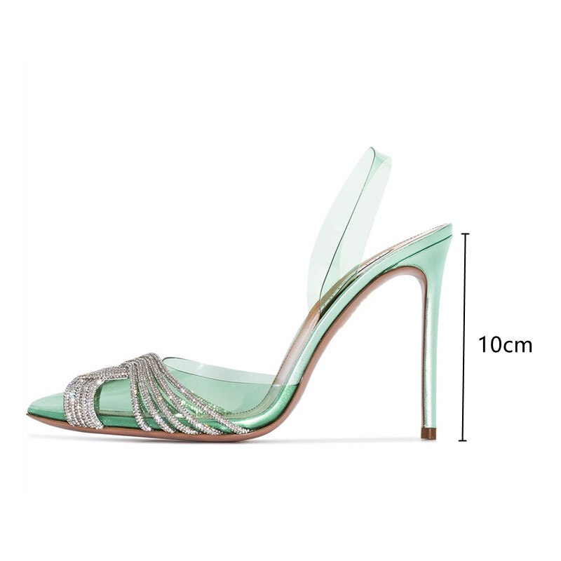 Brand 10cm Transparent PVC Rhinestone Sandals