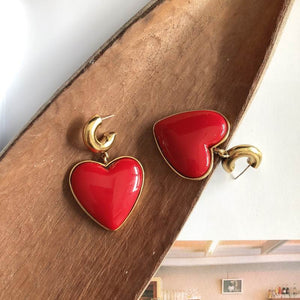 Vintage Big Red heart Drop Earring