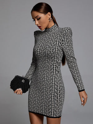 Chic Geometric Jacquard Mini Dress