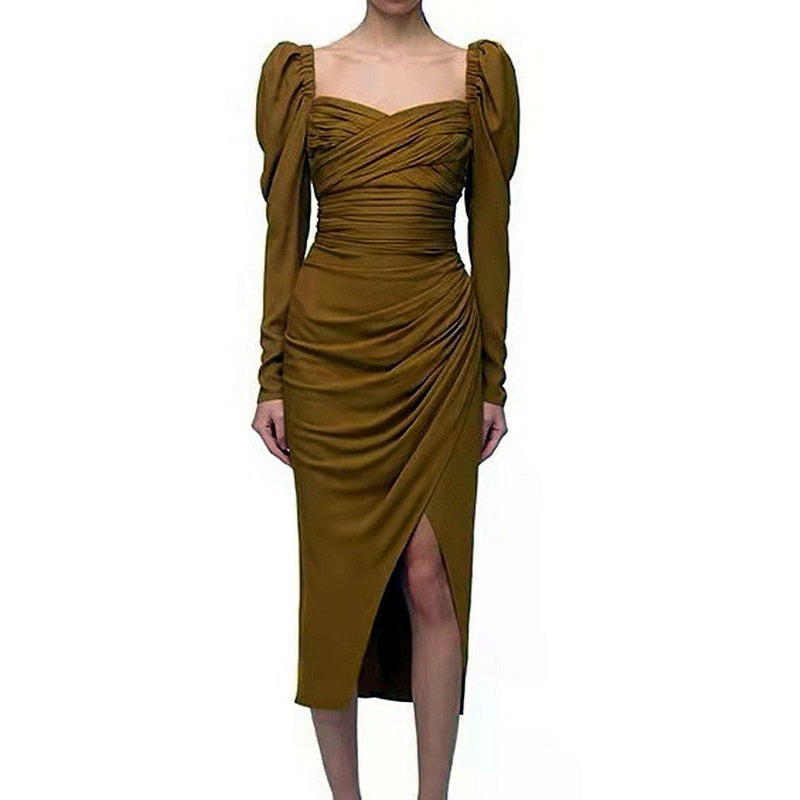 Autumn Pleated Split Dress